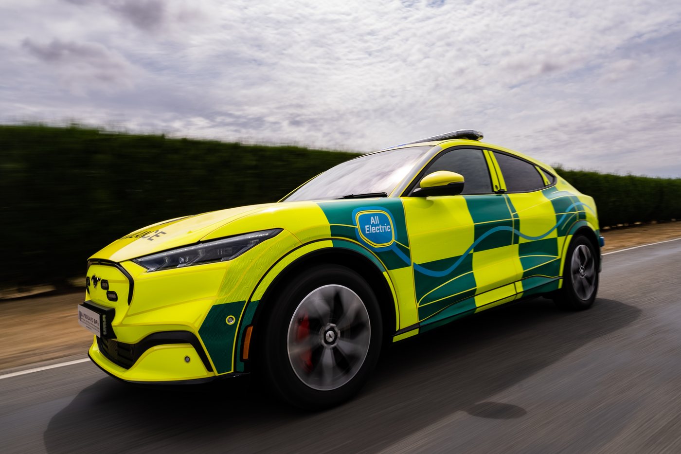 Ambulance Mustang Mach-E on the road