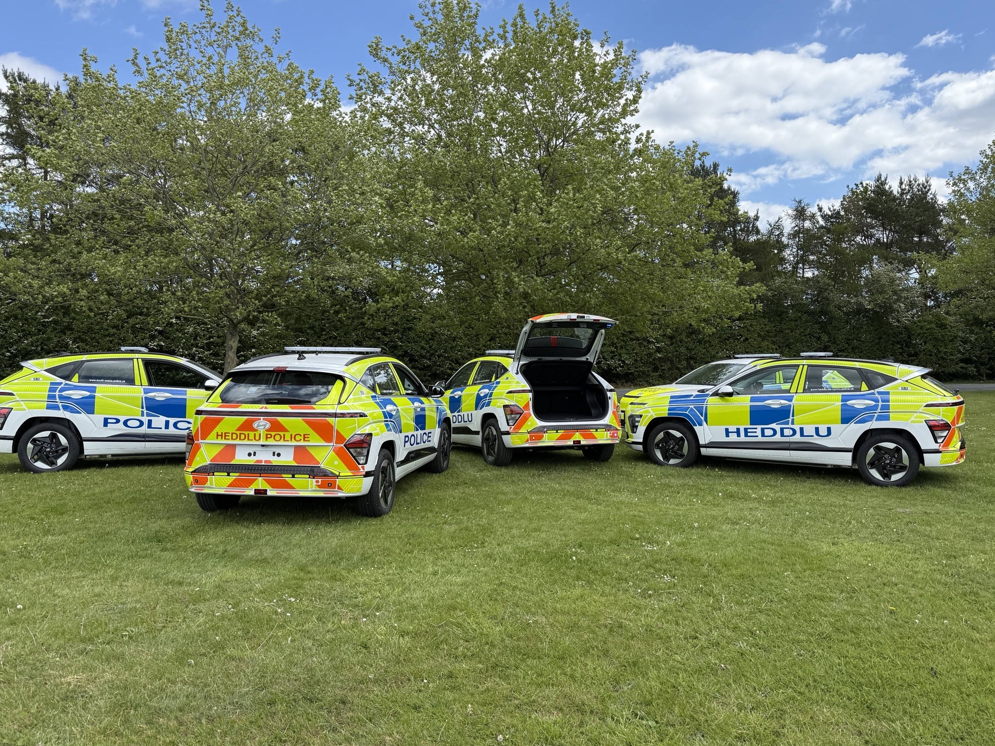 Police Hyundai Kona fleet, four vehicles with tailgate open