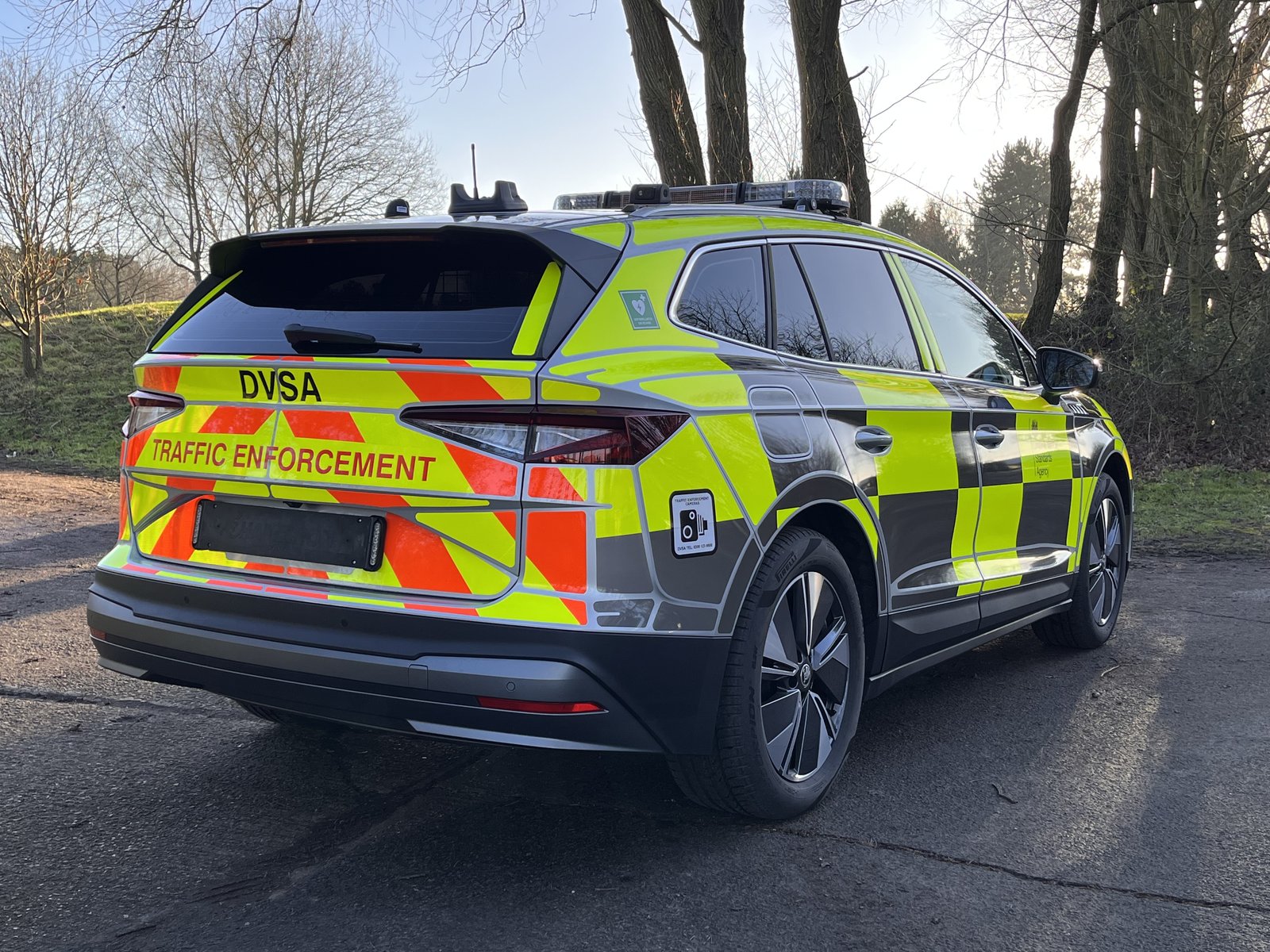 DVSA enforcement vehicle, rear three-quarter view showing Traffic Enforcement livery
