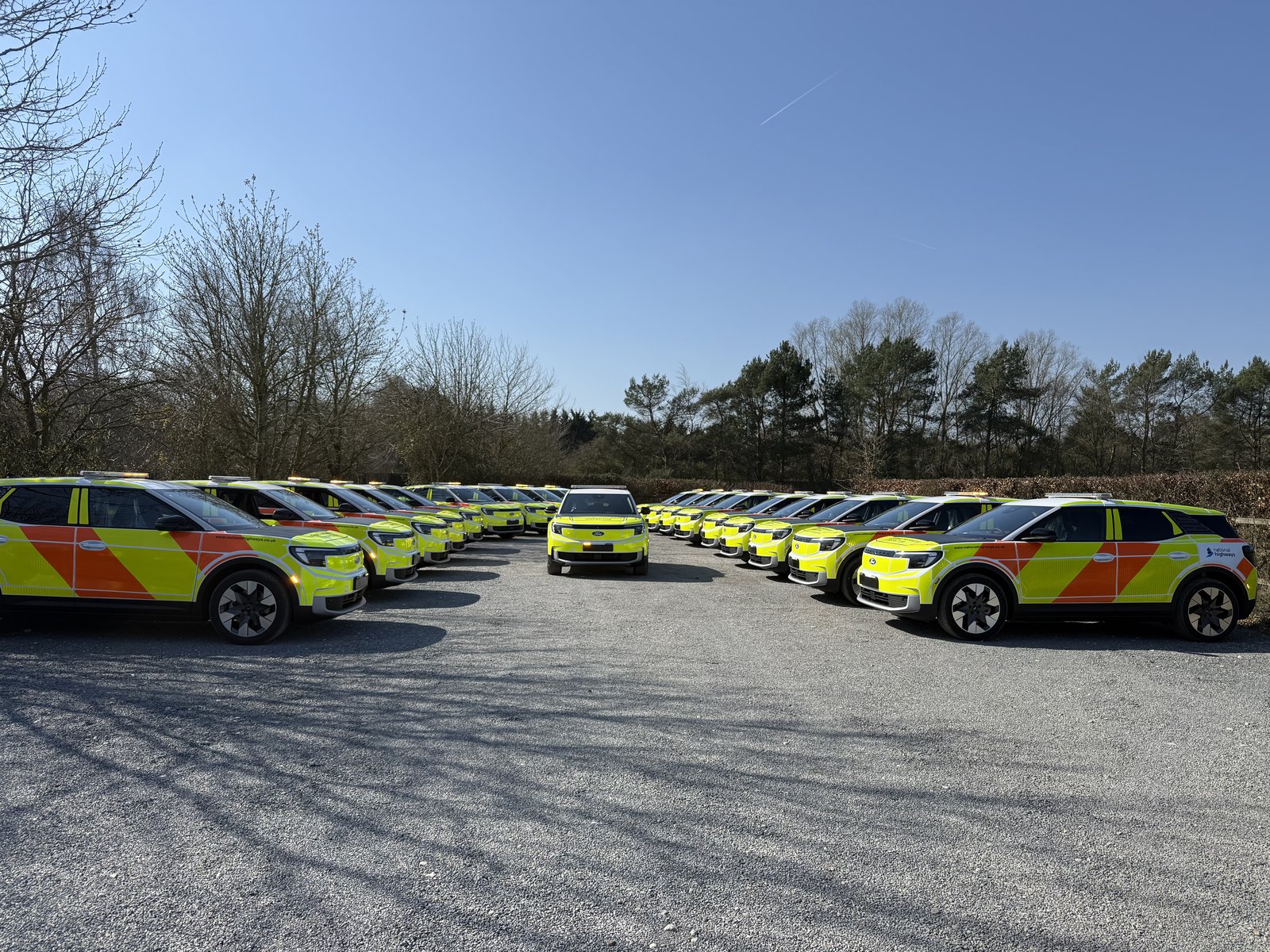 Large fleet of National Highways vehicles lined up