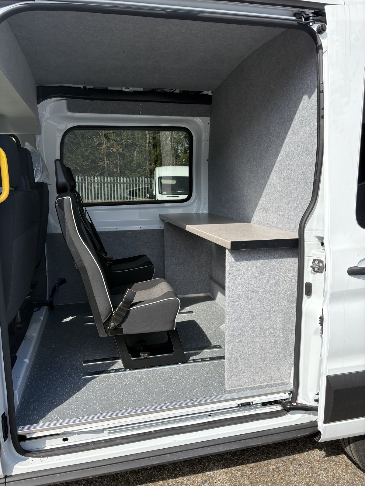 Search van interior, seating and worktop