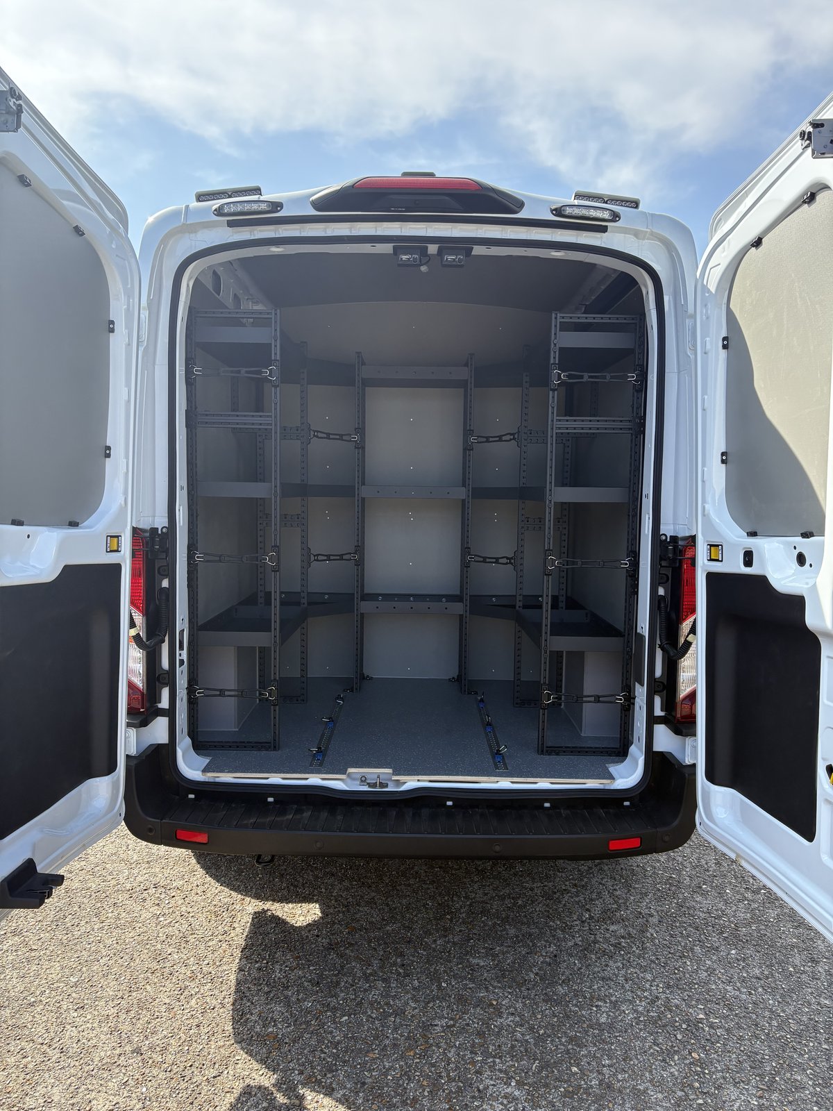 Search van interior, rear racking